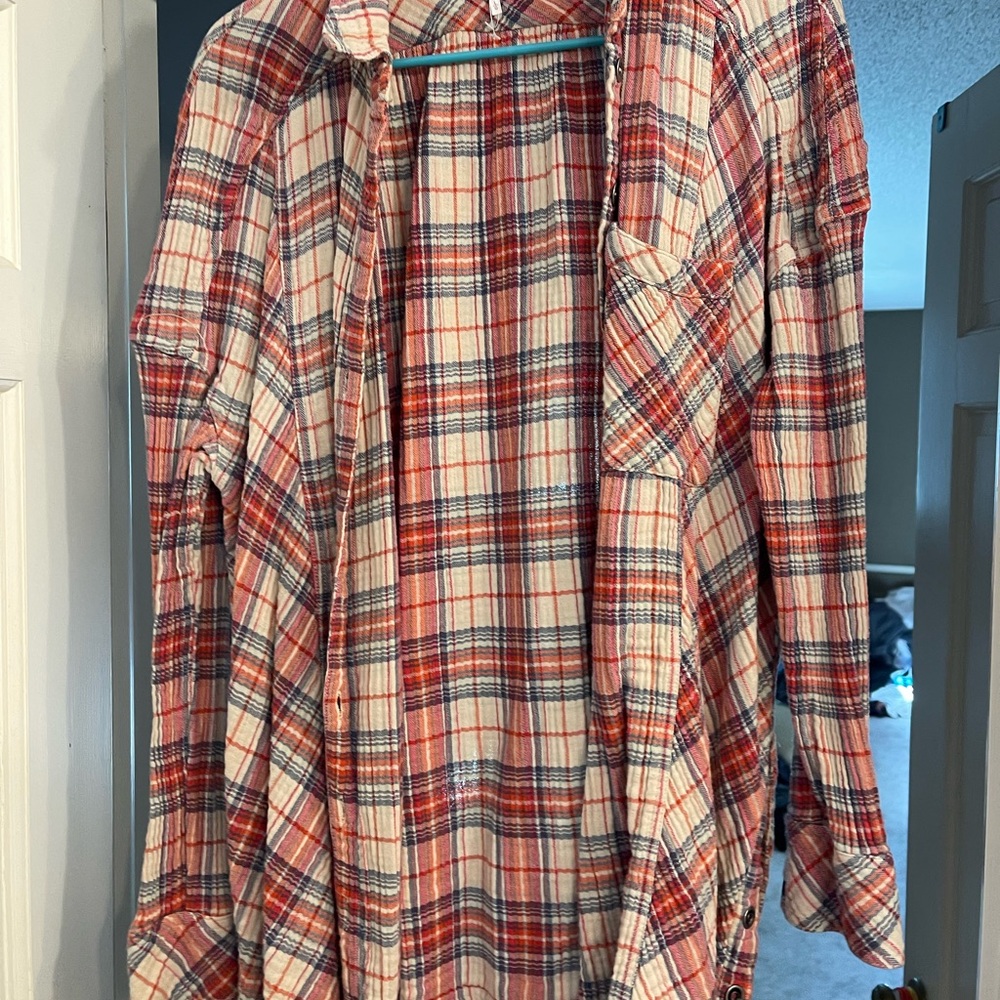 Free People Plaid Button-Up Flannel Shirt